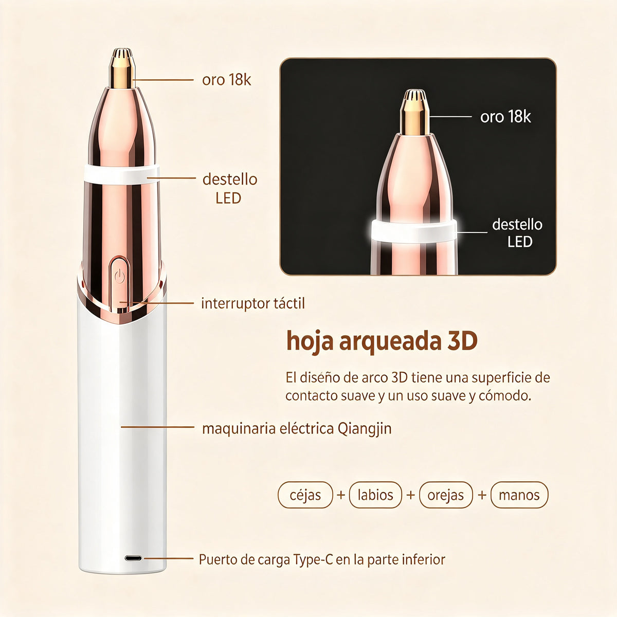 Recortadora de vello facial 2 en 1