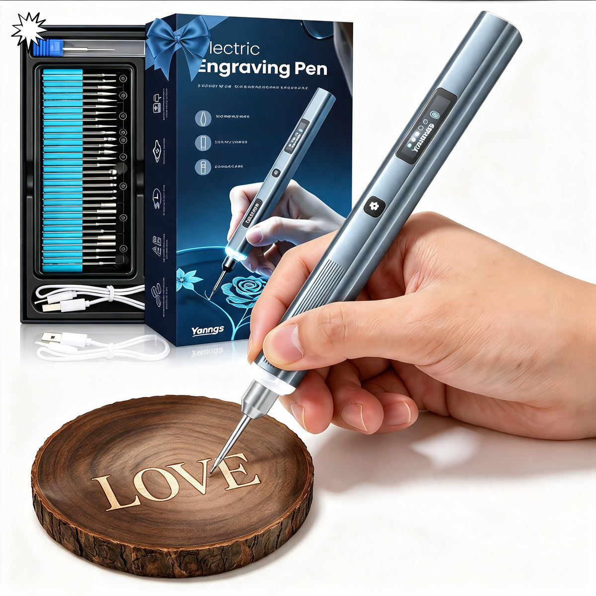 Bolígrafo Grabador Eléctrico + Kit de Puntas Intercambiables